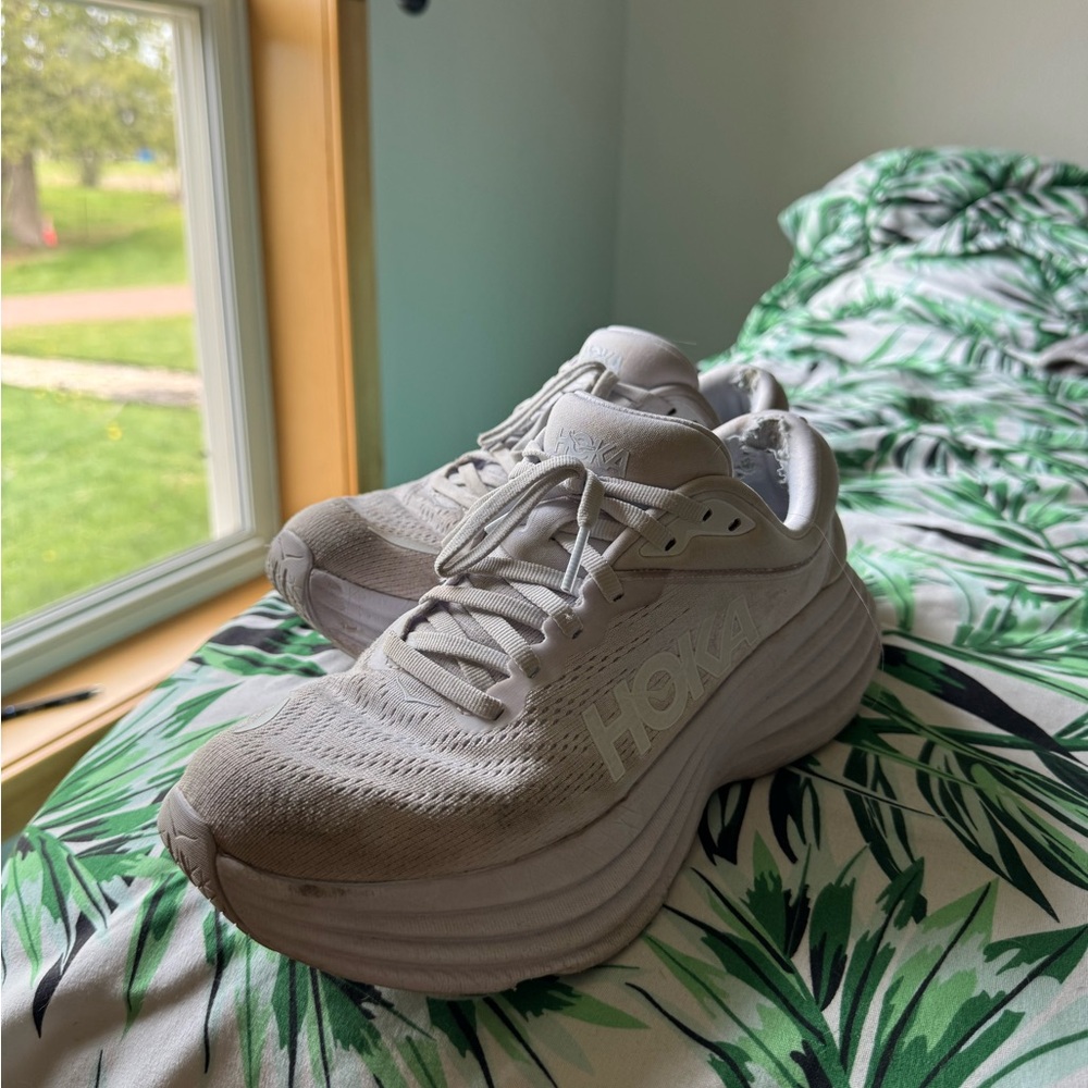 Hoka White Athletic Shoes with Cushioned Support